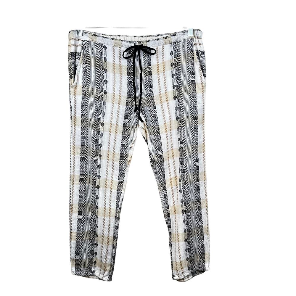 Ace & Jig Drawstring Pants Cotton Texture Geometric Small White Black Crop Boho